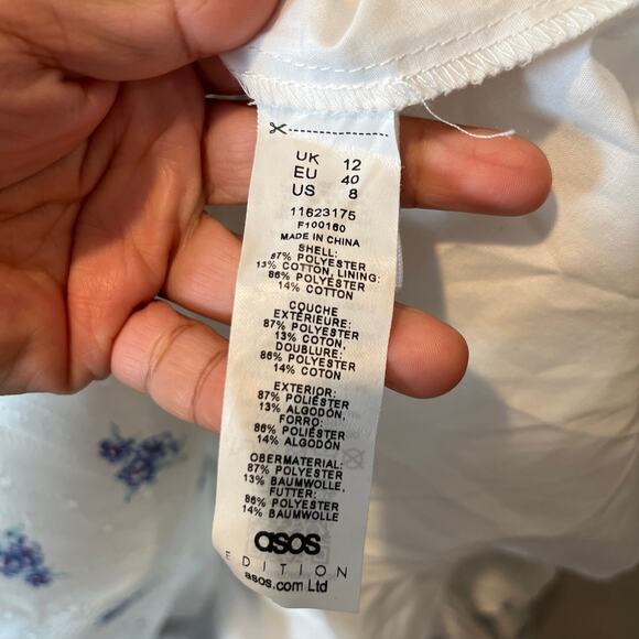 ASOS EDITION Puff Sleeve Midi Dress Ditsy Floral Embroidered White Blue Size‎ 8 - Picture 6 of 9